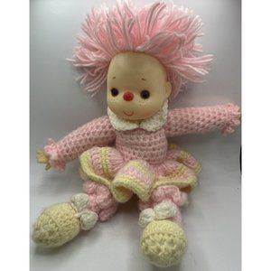 ICE CREAM KIDS homemade doll Pink Hair Pink/Yellow Dress shaggy-hair kid 1980s
